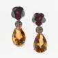 14. Earpieces, 18kt gold, garnets, citrines, cognac diamonds 
