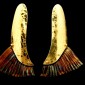 3. Earpieces, 18kt gold, pleated coloured stainless steel