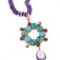3. Neckpiece, 18kt gold, amethyst, rutilated quartz and turquoise, garnets, iolite 