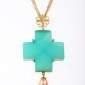 8. Pendant / Cross, 18kt gold, blue chalcedony, diamonds, south sea pearl 