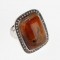 ring, 18kt white gold, mossagate, cognac diamonds