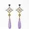 earpieces, 18kt gold, amethyst hearts, black diamonds, peridot, amethyst briolettes