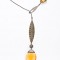 pendant, 18kt white and yellow gold, fire opal drop, diamonds, pearls