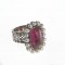 ring, 18kt white gold, rubelite, pearls